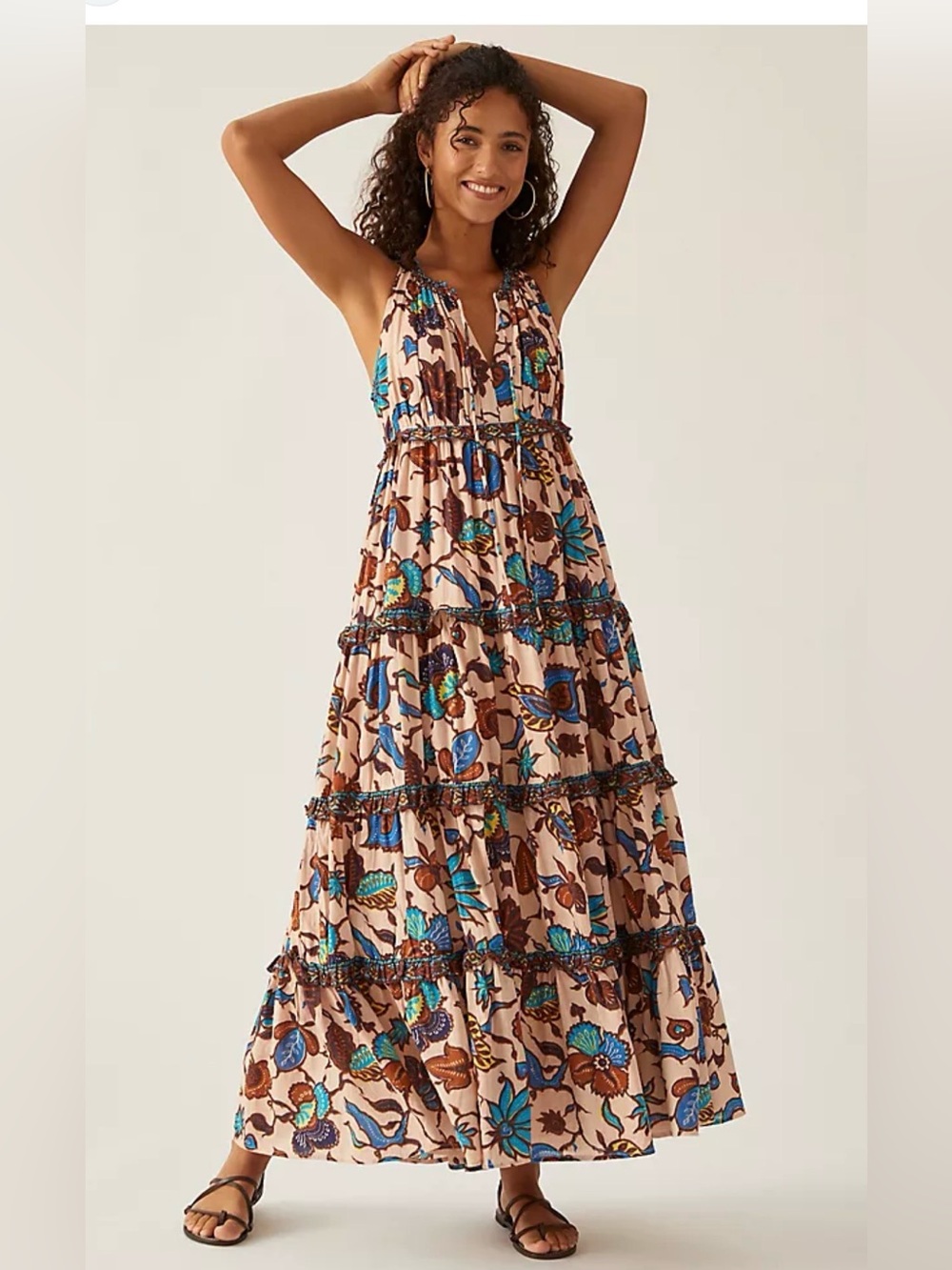 Love the Label - Anthropologie Boho Floral Peach Tiered Maxi Dress